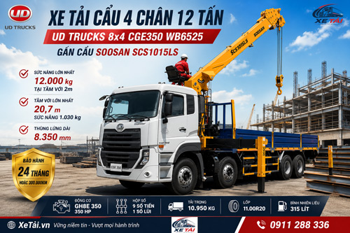 Xe tải cẩu 4 chân 12 tấn UD Trucks CGE350 8x4 SOOSAN SCS1015LS